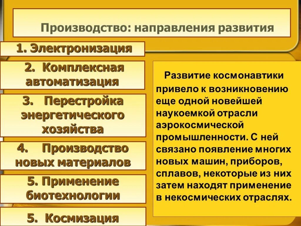 Тенденции научно технической революции. Направления развития НТР. Направления производства НТР. Основные направления развития производства в НТР.