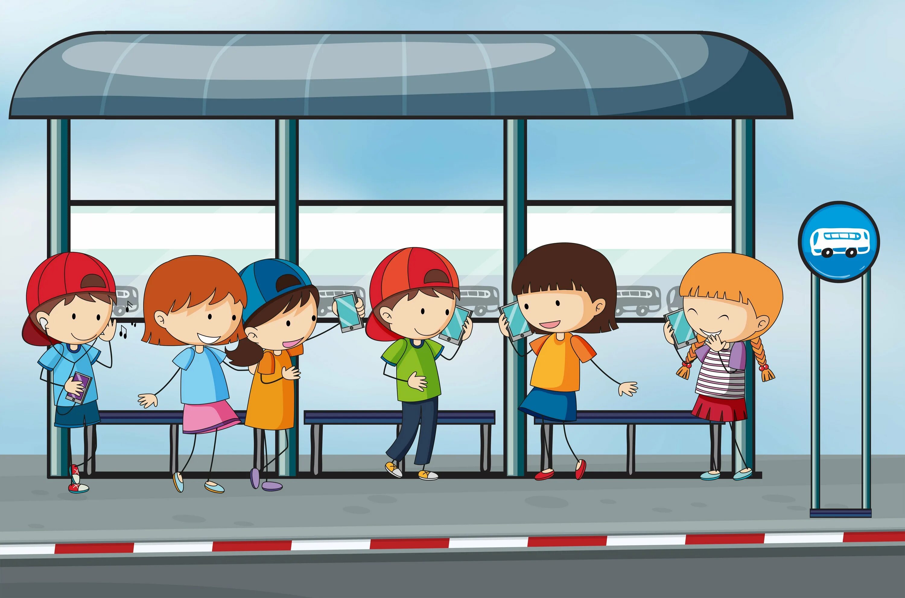 Остановись в детской. Автобусная остановка для детей. Дети на остановке. Остановка мультяшная. Остановка для детей на прозрачном фоне.