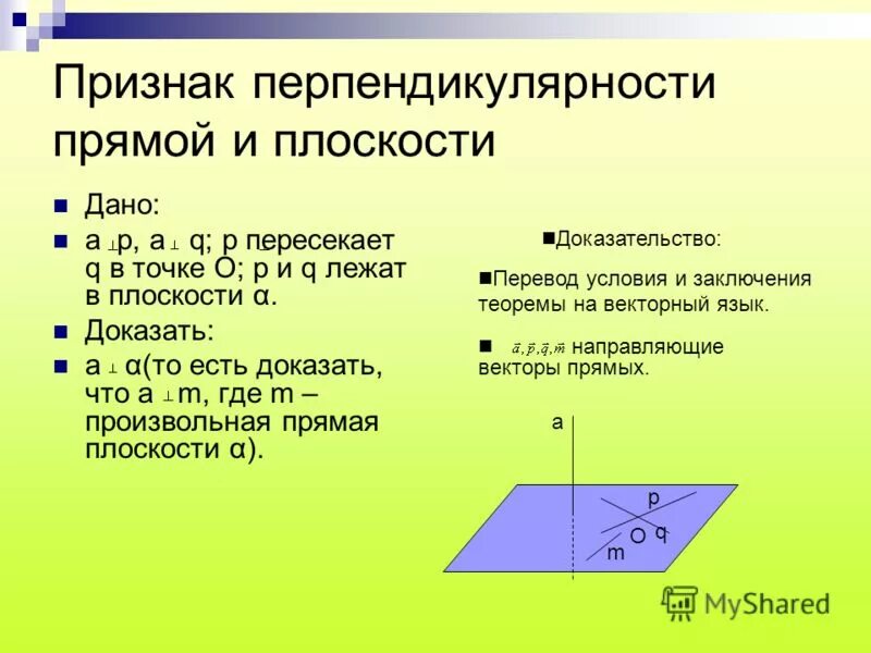 Признак перпендикулярности прямой и плоскости доказательство. Доказательство теоремы перпендикулярности прямой и плоскости. Признак перпендикулярной прямой и плоскости доказательство. 1. Признак перпендикулярности прямой и плоскости.. Основной прямой признак