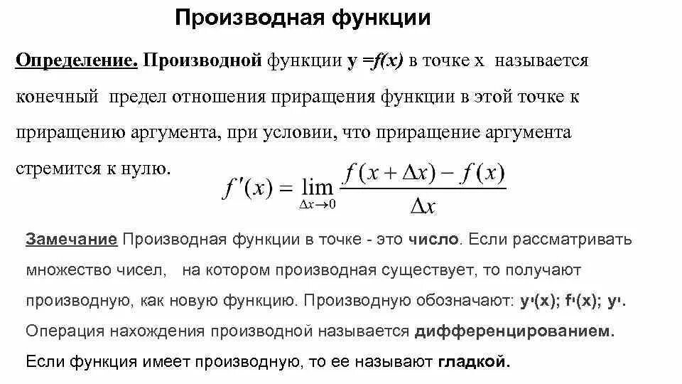 Производной функции называется предел. Производной функции называется предел