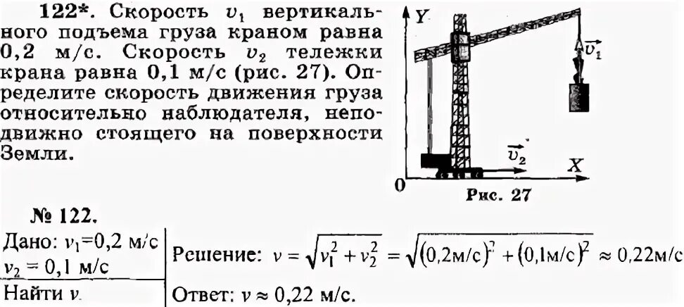 Скорость v вертикального подъема