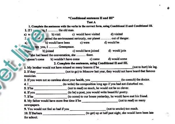 Complete the sentences using the conditional. Complete the sentences with the second conditional s. Complete the conditional sentences. Write sentences using the second conditional. Now he tests