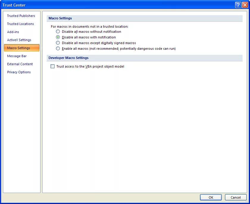 Disable am. Macros settings &gt; enable all macros and check the box of trust access to the vba project object model. макрос актив х офис. disable all macros except digitally signed macros.. natro macro settings.