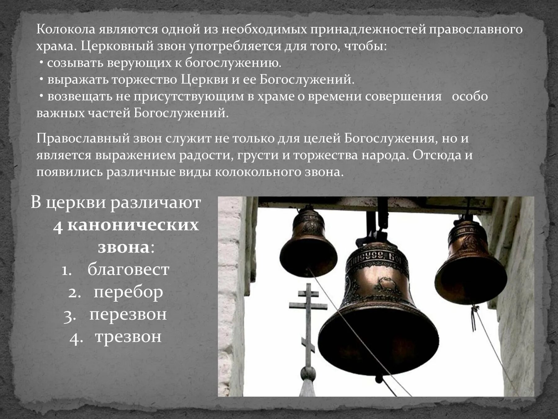 Что обозначает звон. Колокольный звон в русской православной церкви. Разновидности колоколов. Типы церковных колоколов. Названия видов колокольного звона.