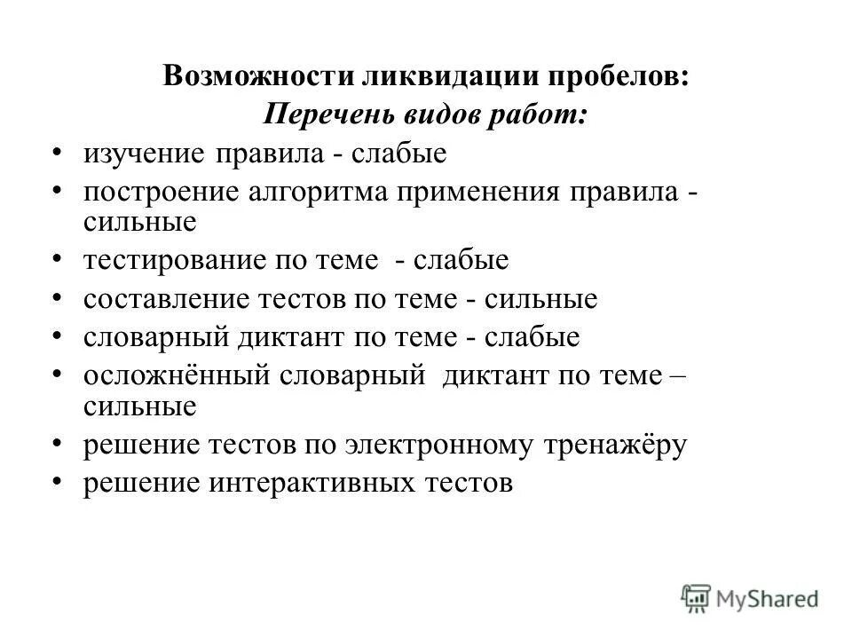 Пример сильнее правил. Правила Мадды. Правило сильного. Правила эксплуатации тестами сильных больше. Определите соответствие ликвидация пробелов.