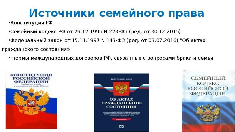N 143 фз об актах гражданского состояния. Семейный кодекс РФ 1995.