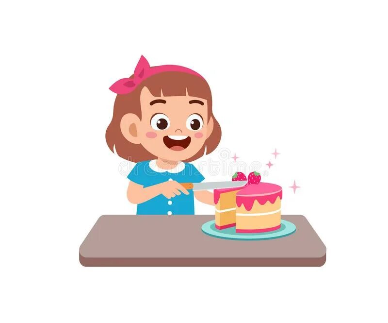 Счастливая маленькая девочка в поварах. Женщина готовит торт. Торт для женщины. Девочка готовит торт. Мультяшное изображение кондитера.