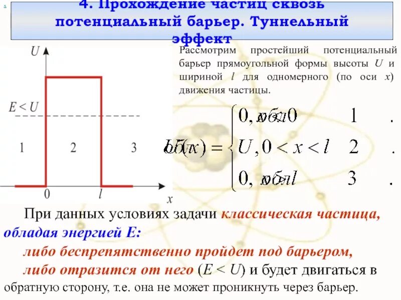 Прозрачность потенциального барьера. Прямоугольный потенциальный барьер. Нарисуйте потенциальный барьер. Коэффициент прозрачности потенциального барьера. Прохождение частицы через потенциальный барьер.