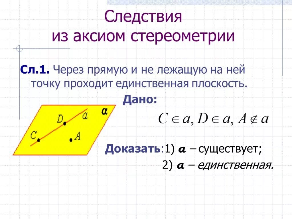 Следствия аксиом стереометрии с доказательством. Следствие 1 из аксиом стереометрии. Доказательство первого следствия из аксиом стереометрии. Доказательство 2 следствия из аксиом стереометрии. Сформулируйте следствия аксиом