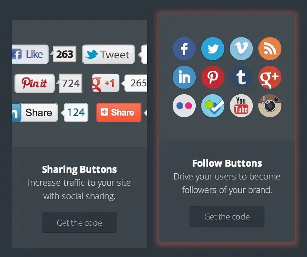 Sharing buttons. Примеры play books для soc. follow buttons.