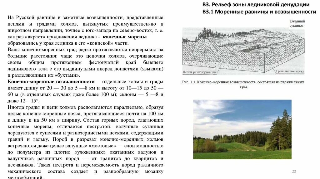 Описание холмов. Моренный рельеф. Моренные гряды. Моренные возвышенности. Рельеф конечно-моренных гряд.