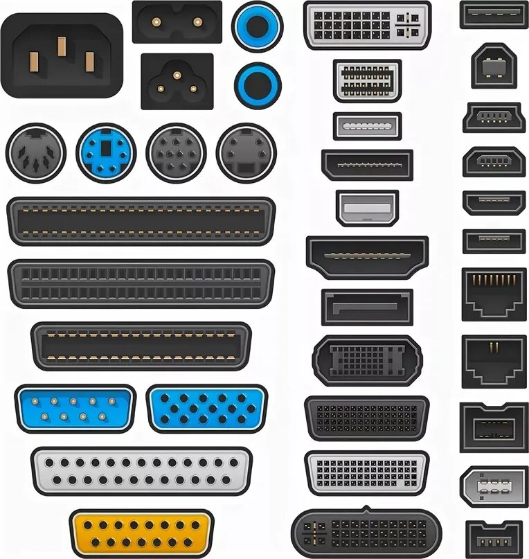 Computer Hardware Chart таблица компьютерных разъемов. Типы разъемов ПК. Порты компьютера. Разъемы и Порты ПК.