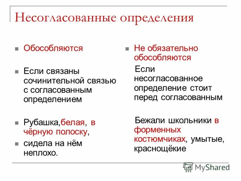 Приведите примеры несогласованных определений