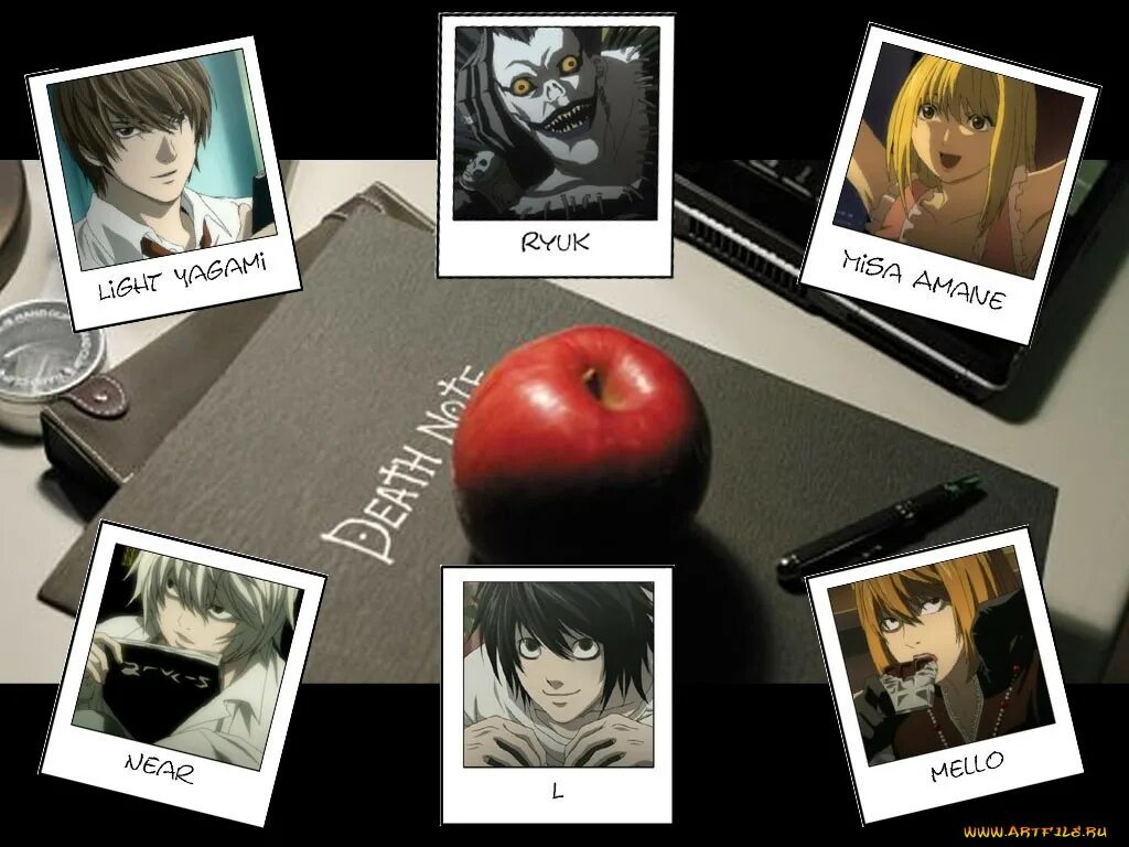 Тетрадью ответом игрой. Death Note герои. Название персонажей из тетради смерти. Тетрадь смерти персонажи и их имена.