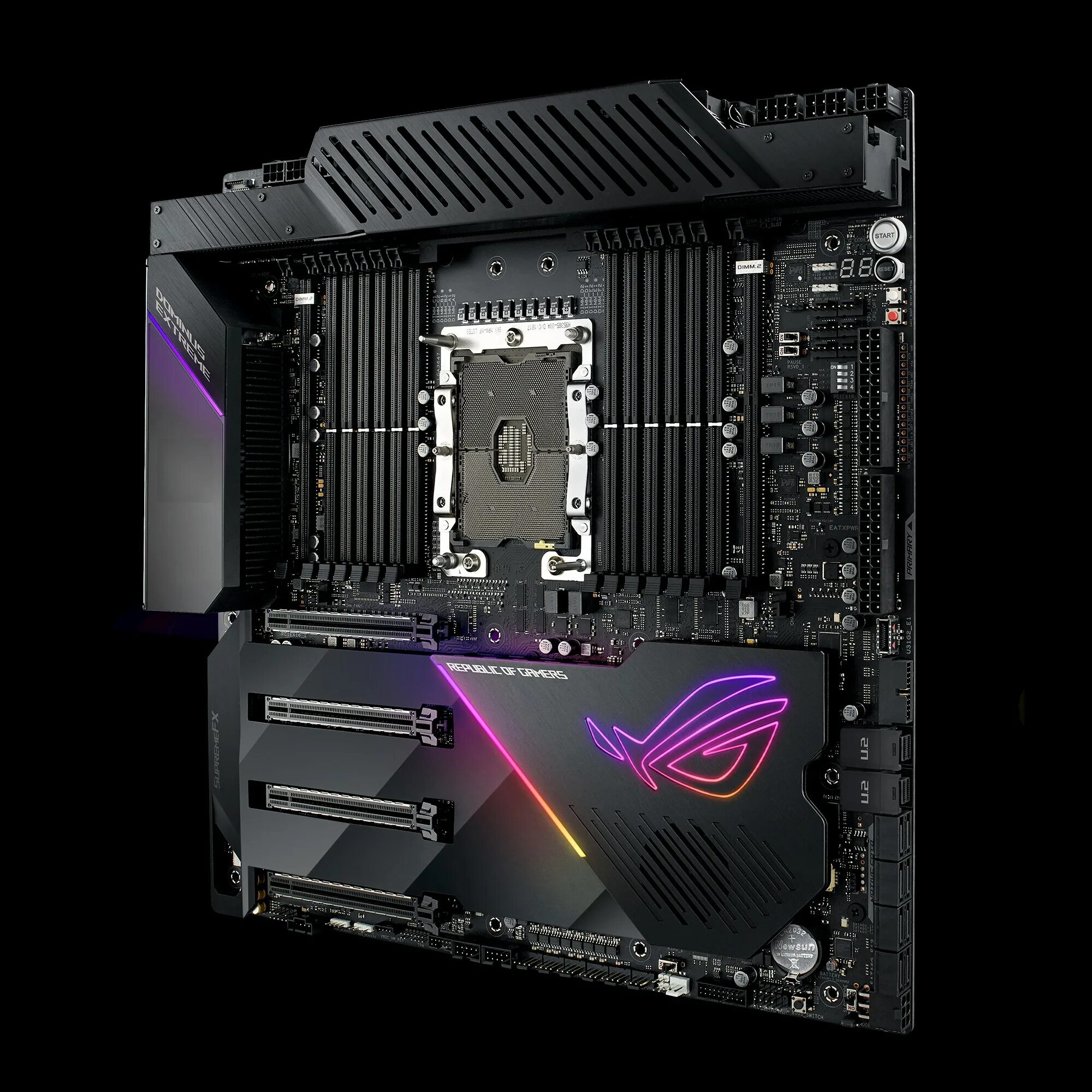 Светящиеся материнские платы. ASUS ROG Dominus extreme. Материнская плата ASUS ROG Dominus. ASUS ROG Dominus extreme Intel LGA 3647. ASUS ROG extreme плата.