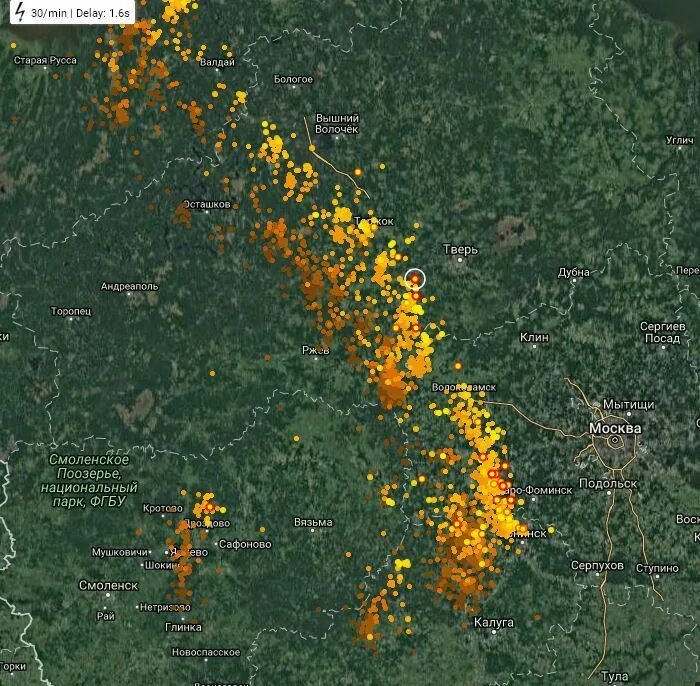 Грозовой фронт на карте в реальном времени