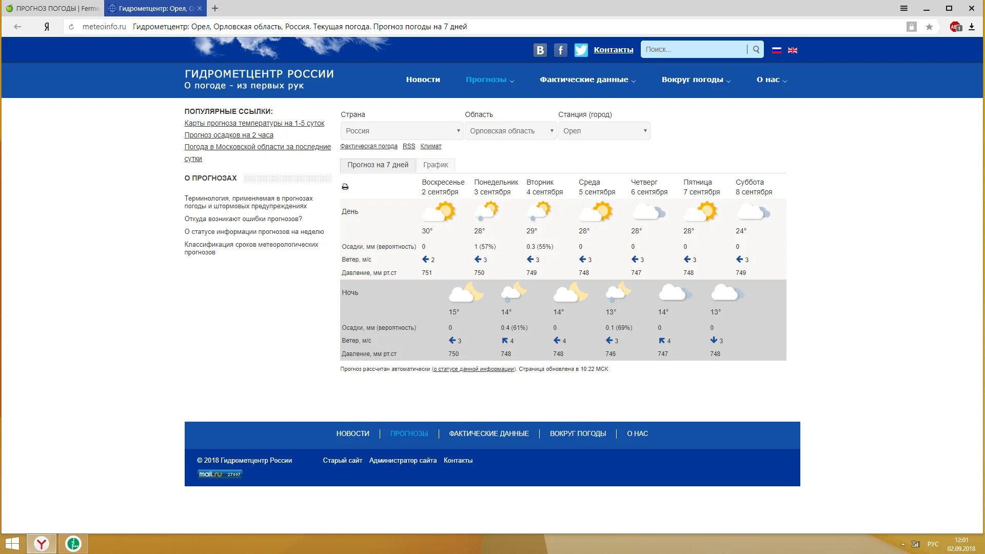 Meteoinfo прогнозы. Погода г.Орел.. Прогноз погоды в Орле на неделю. Гидрометцентр России.