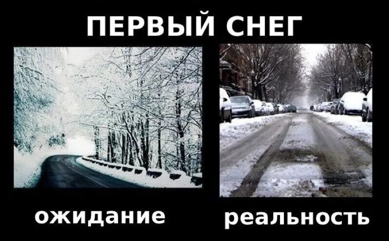 Шутки про первый снег. Первый снег ожидание и реальность. С первым снегом приколы. Снег ожидание реальность.