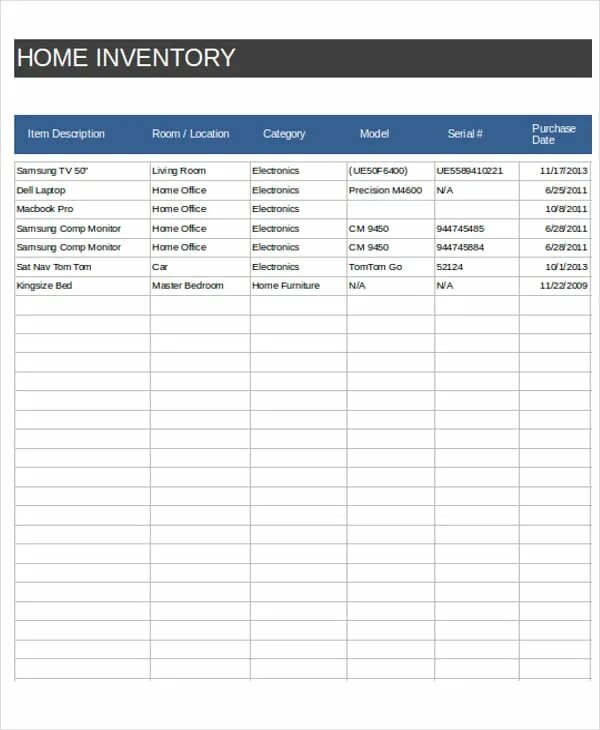 Inventory file. Home inventory.