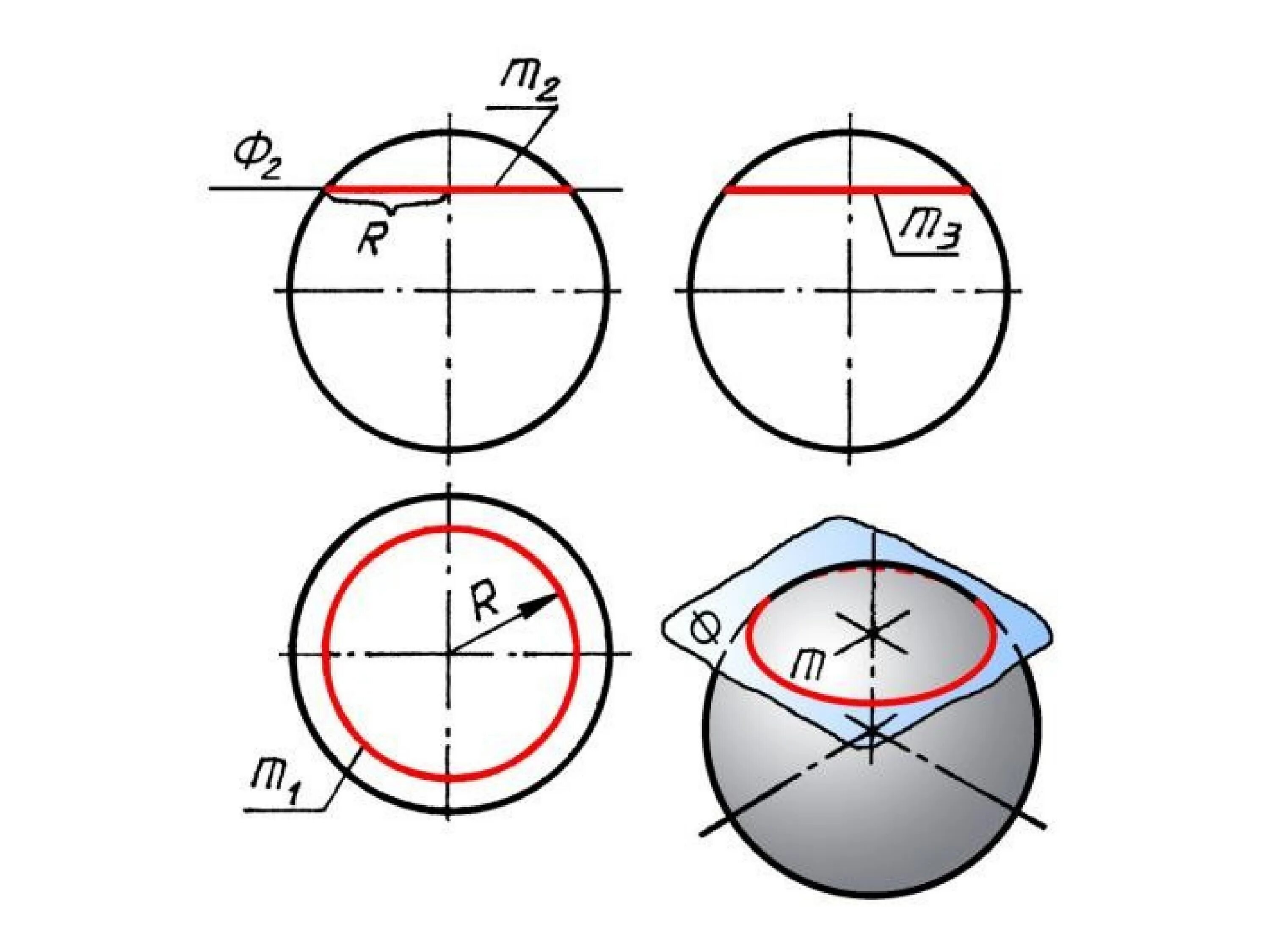 Проекции в шаре. Сечение сферы в 3 проекциях. Сфера с вырезом в 3 проекциях. Проекция сферы со сквозным отверстием. Проекция сферы Начертательная геометрия.