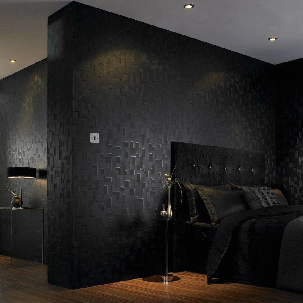 Фото темных тонов. Спальня в стиле тотал тотал Блэк. Черные стены в интерьере. Темные обои в интерьере. Черные обои в спальне.