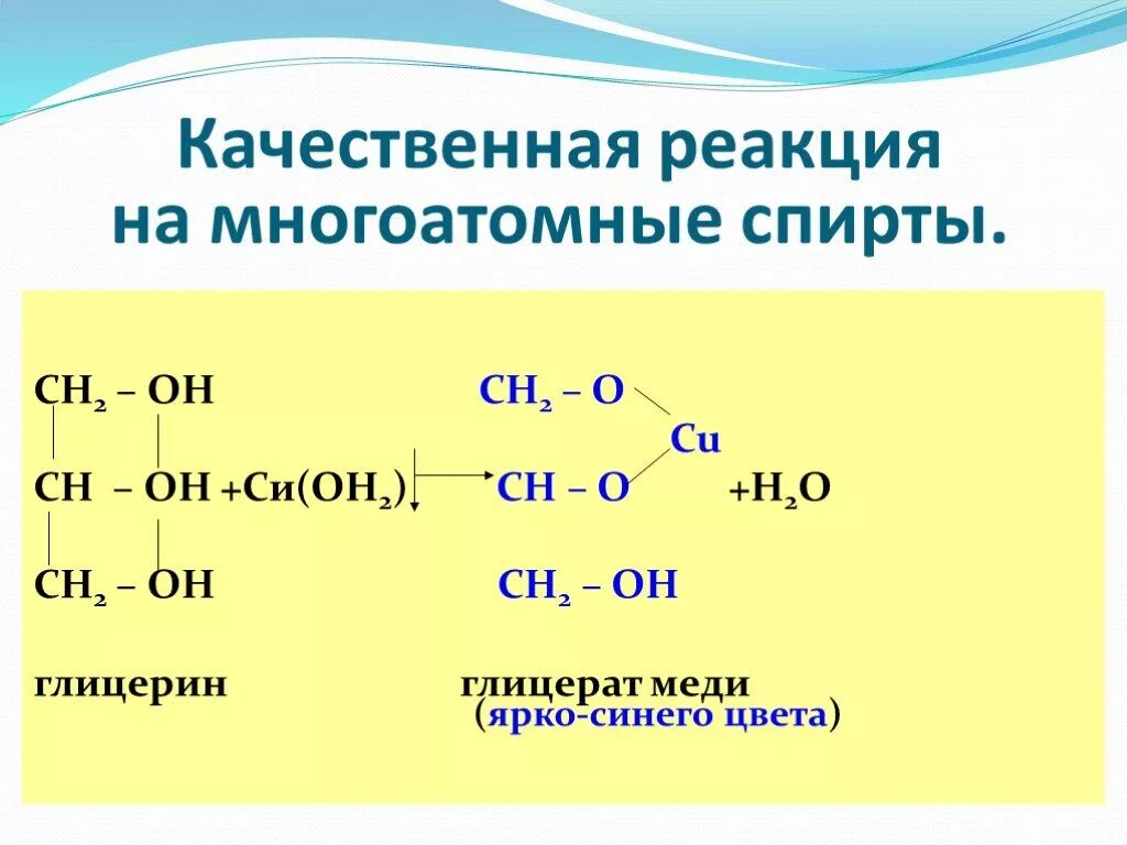 Глицерин группа органических. Качественные реакции многоатомных спиртов 10 класс.