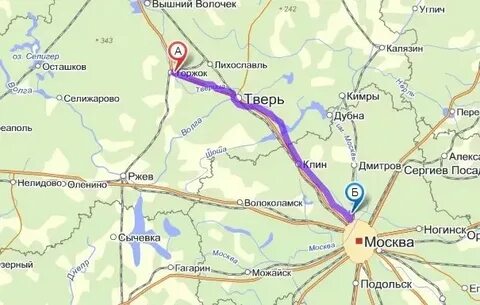 Тверь сколько километров от москвы на машине