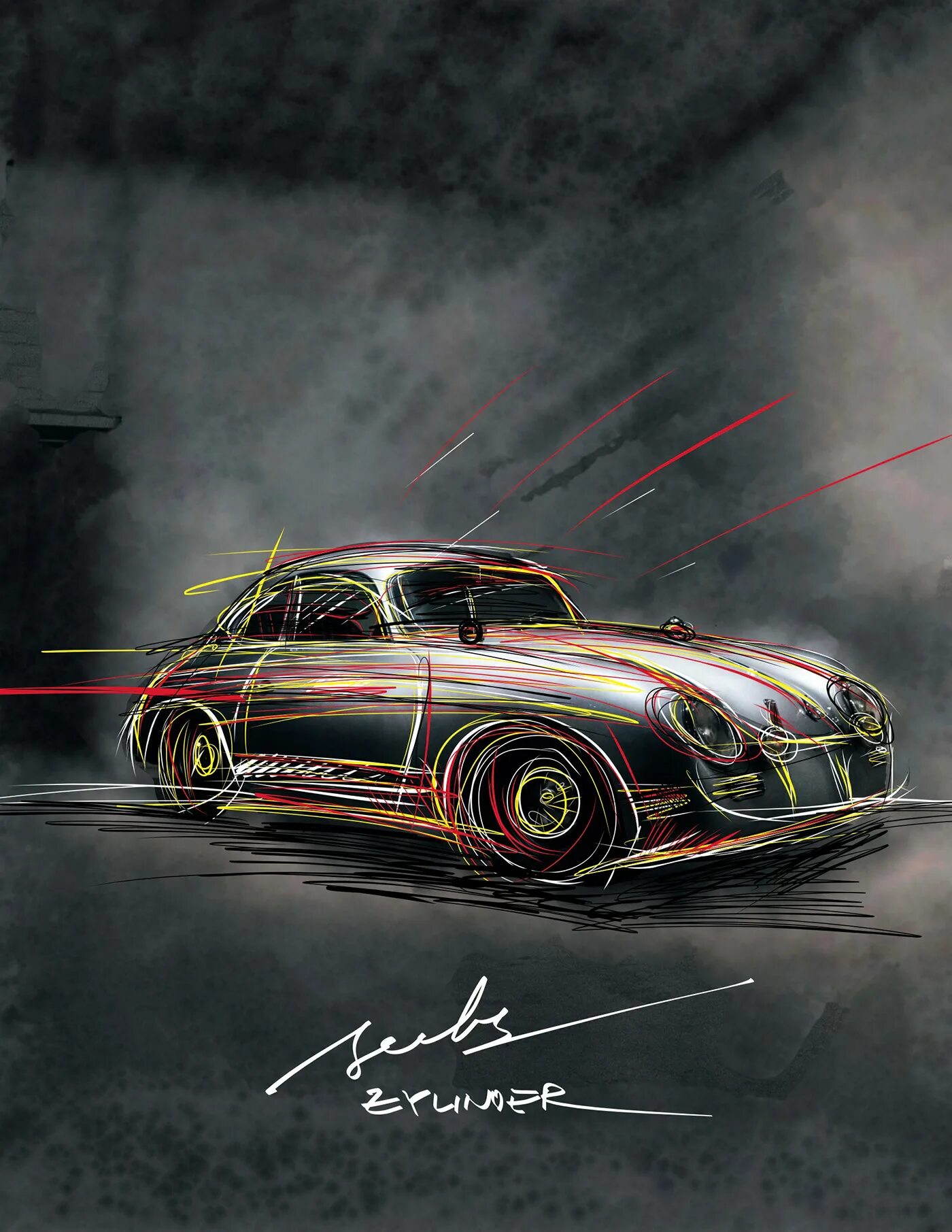 Porsche 911 рисунок. Желтое авто арт. Porsche art. Постер с машинками. Картина порше.