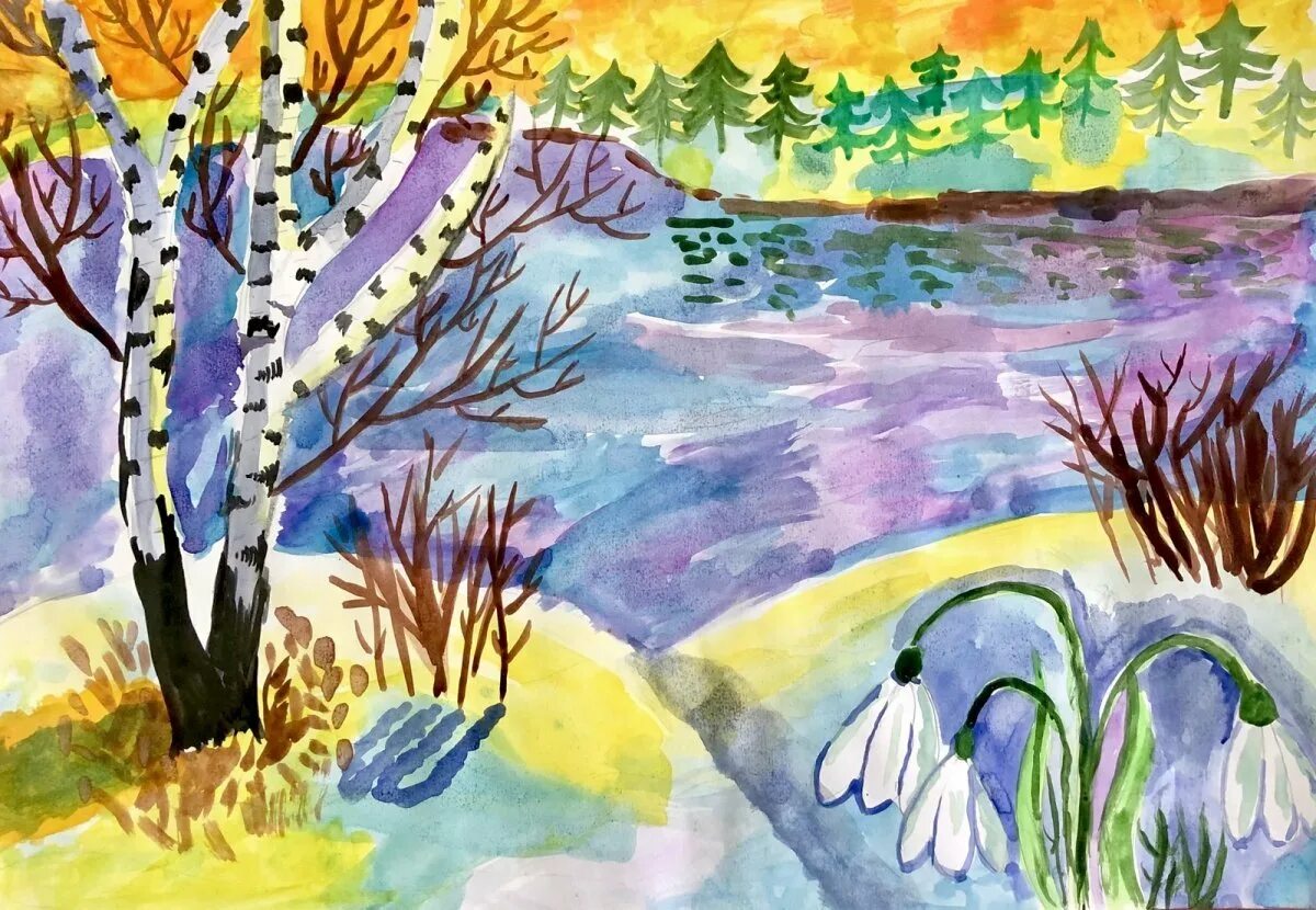 Пейзаж 1 класс. Весна рисунок. весенний пейзаж детский. весенний пейзаж детские работы. детские рисунки весна.