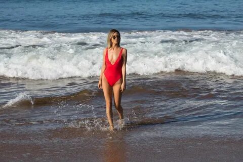 Kaitlyn Bristowe in Red Swimsuit on the beach in Hawaii. 