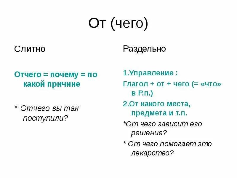 Отчего как пишется слитно