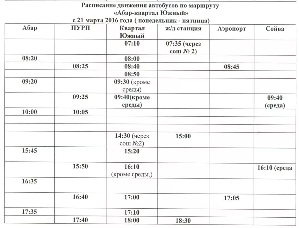 Расписание автобусов