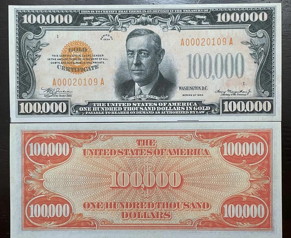Вудро Вильсон 100 000 долларов. Банкнота 100000 долларов. Купюра 100000 долларов США. Банкнота миллион долларов США.