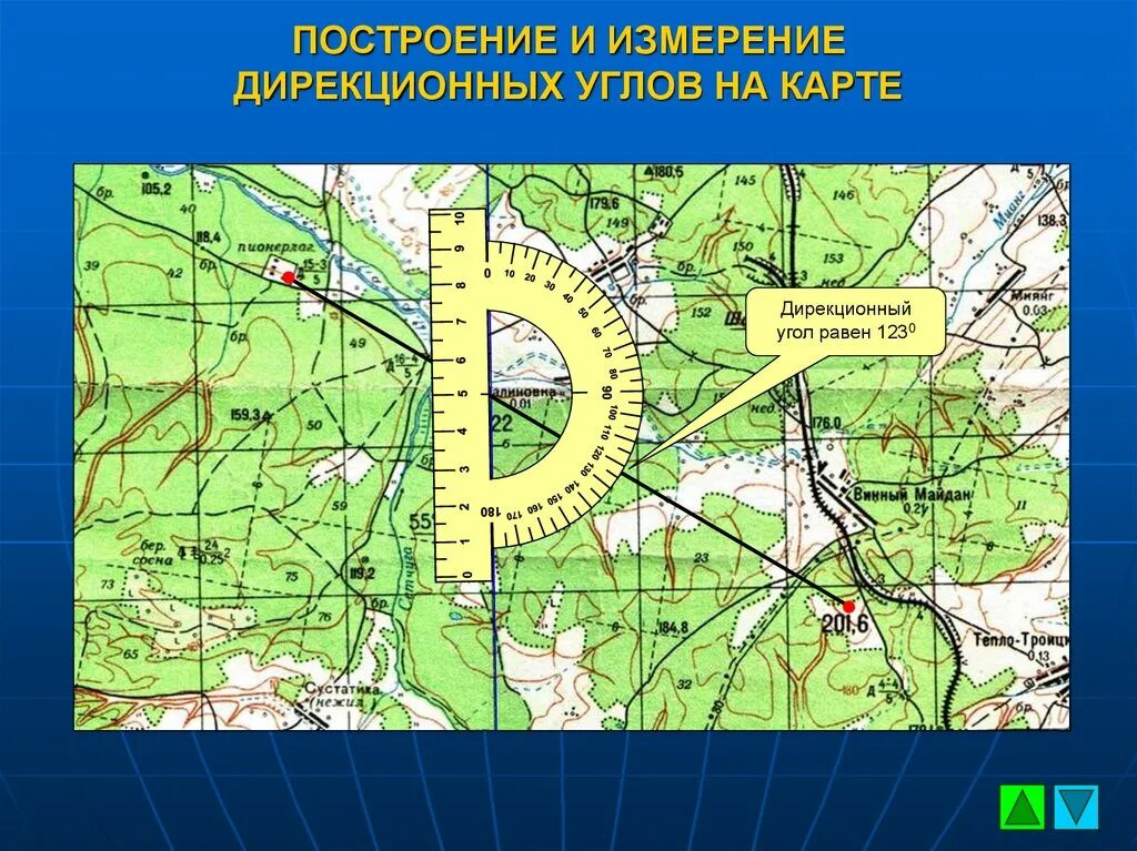 Определение направления азимута. Измерение дирекционных углов на топографической карте. Дирекционный угол Военная топография. Как найти дирекционный угол на топографической карте. Дирекционный угол по карте.