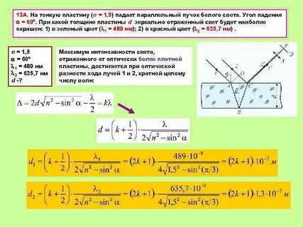 Свет падает на тонкую пленку