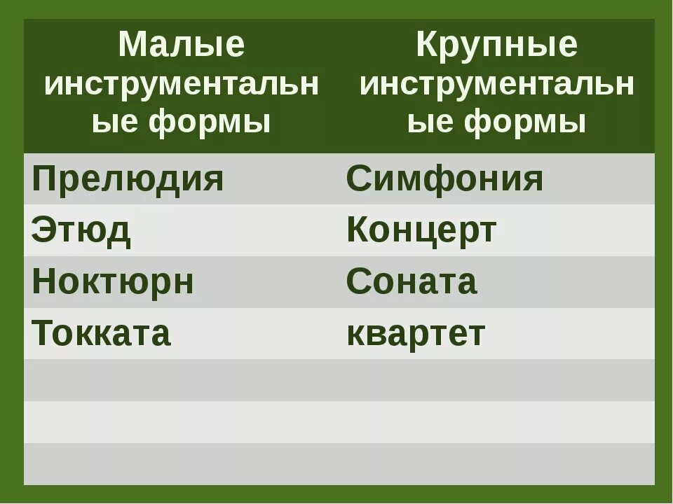 Инструментальные Жанры в Музыке. Музыкальные произведения крупной формы. Виды крупной формы в Музыке. Жанры и формы инструментальной музыки. Произведения крупной формы