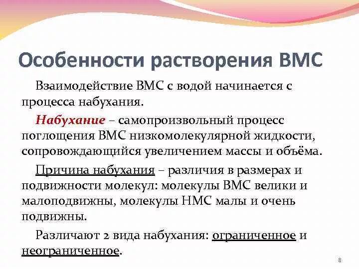 Процесс набухания вмс. Процесс набухания вмс