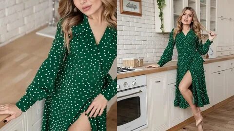 Платье зеленое в горох
