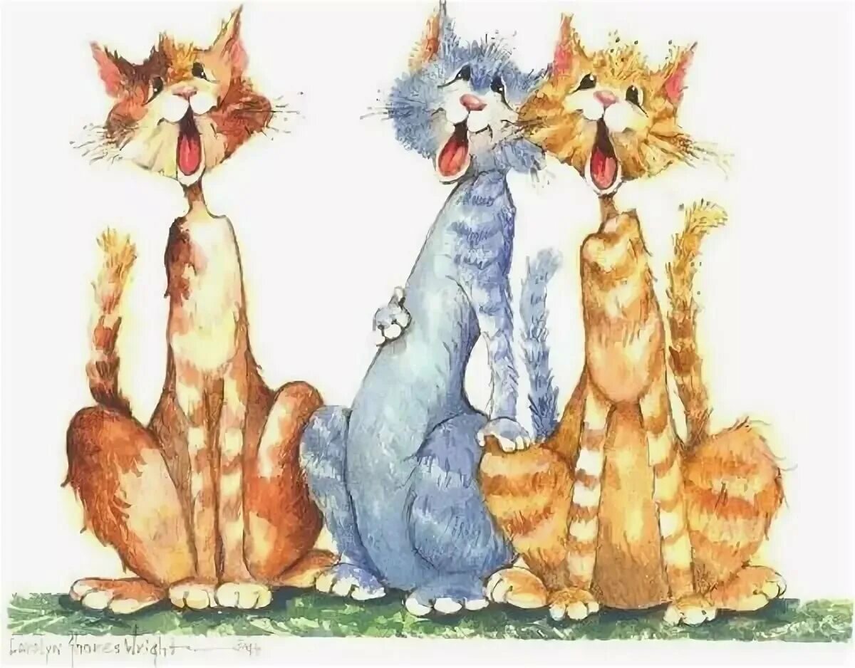 Веселые иллюстрации. Коты рисунки. Поющие коты. Мартовские коты. Песня веселая кошка