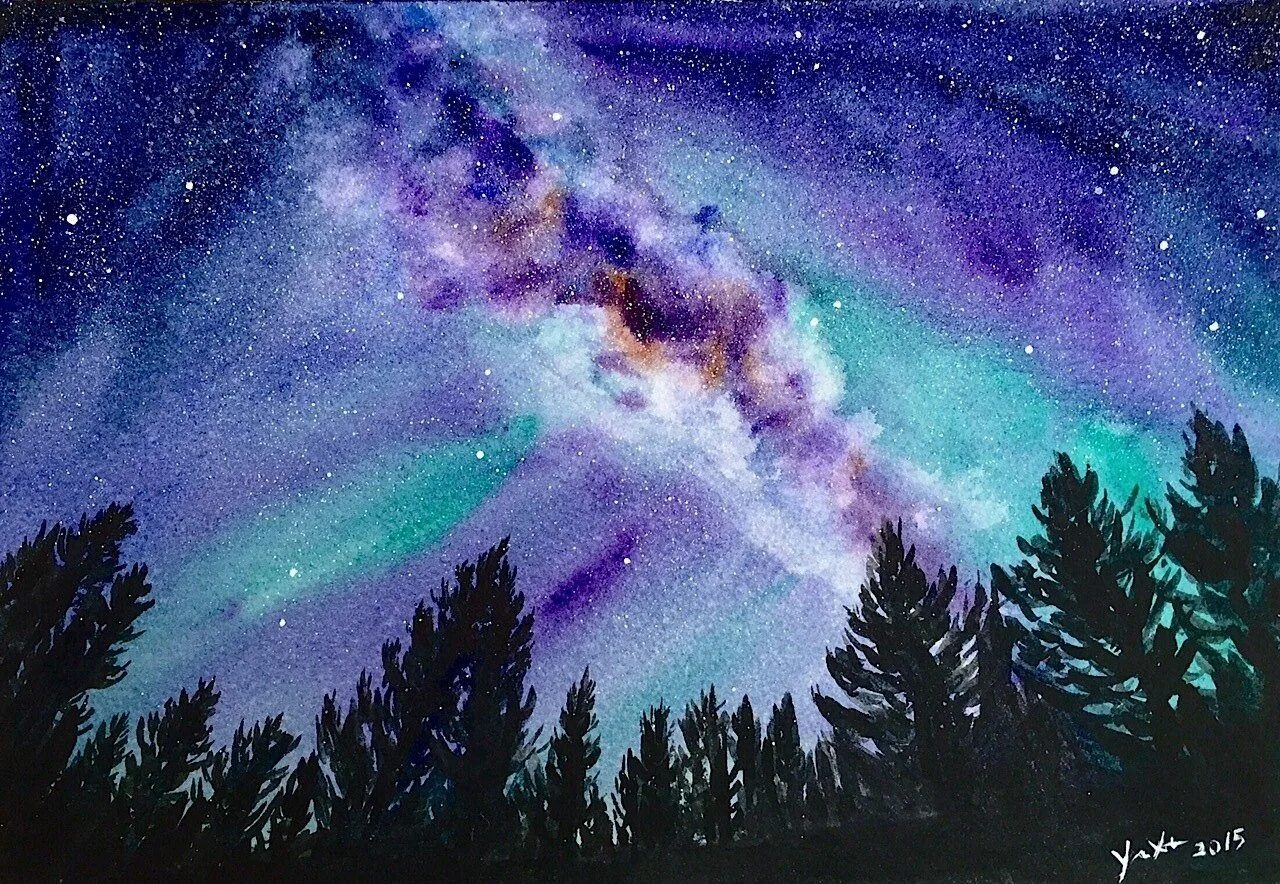 Звездное небо гуашью. Звездное небо акварель. космос акварелью. космическое небо акварелью. звездный пейзаж акварелью.