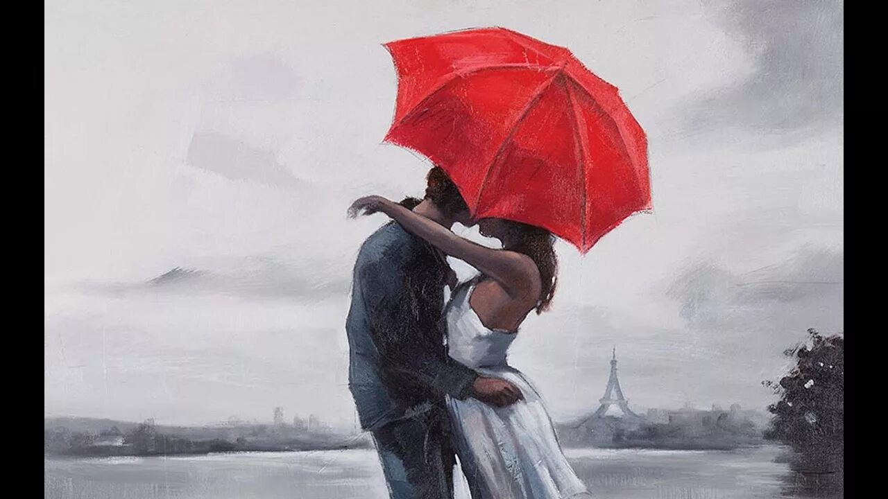 Девушка с зонтом ретро. Мужчина и женщина под зонтом. Двое под зонтом в дождь. Майкл тарин. Живопись-карикатура зонт.