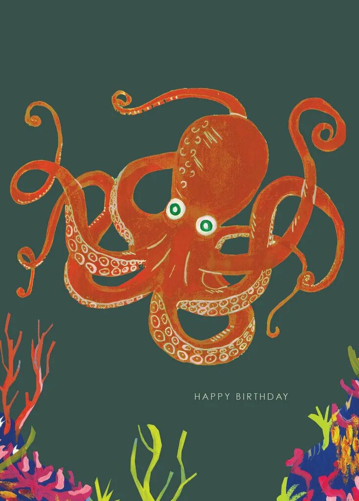 Открытка осьминог. Счастливый осьминог. Octopus Happy Birthday. Осьминог с днем рождения.