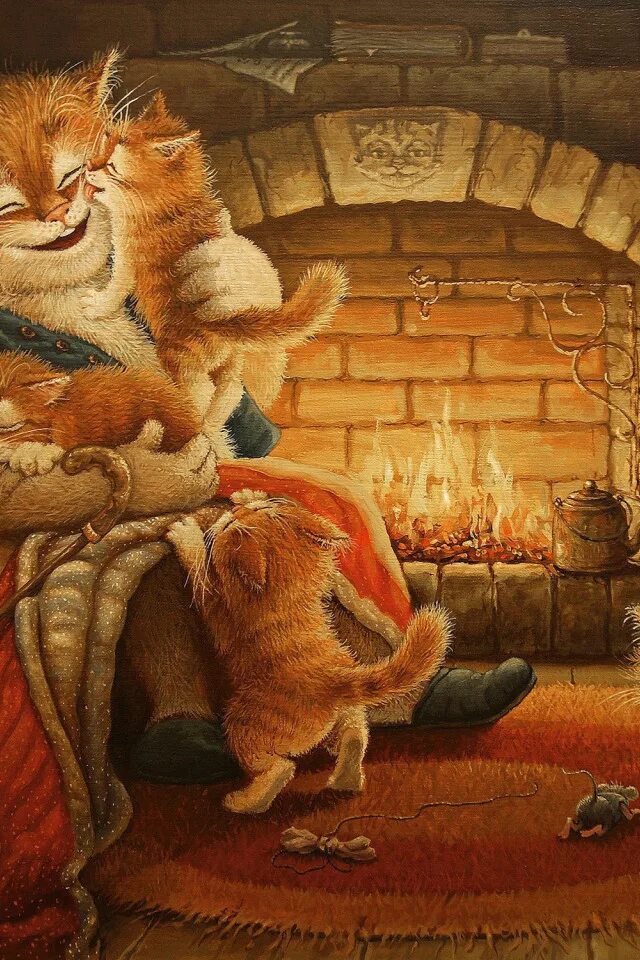 Вечера с котиком 1. Котенок у камина. уютный кот. уютный вечер с кошкой. вечера доброго и уютного кот.