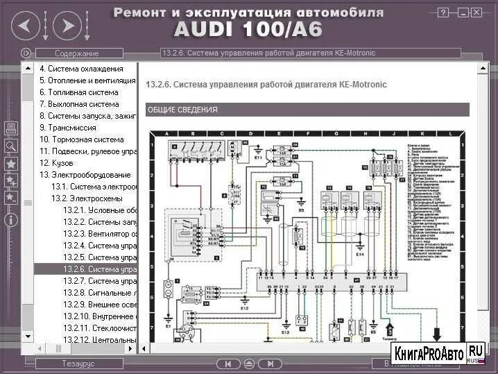 Электрасхема батарэі, стартара, генератара трохфазнага току і іншае (Audi А6 С5,
