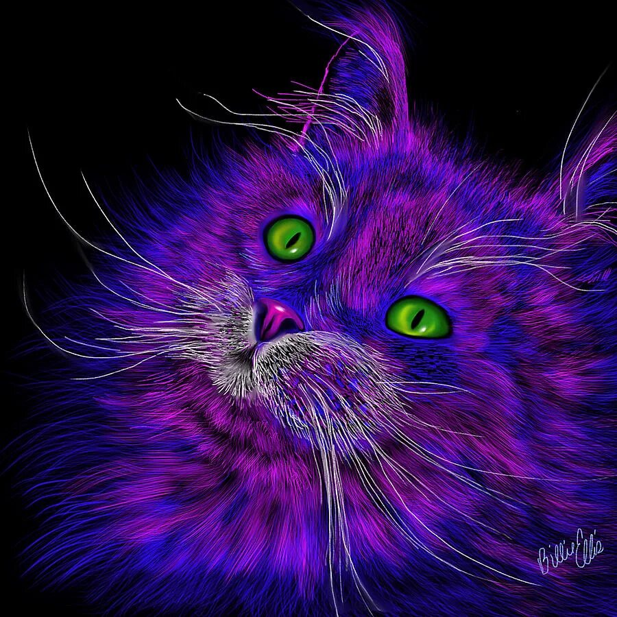 фэнтези кошки. розовая кошка. розово фиолетовый кот. картины художника рихарда донскис. сиреневая кошка.