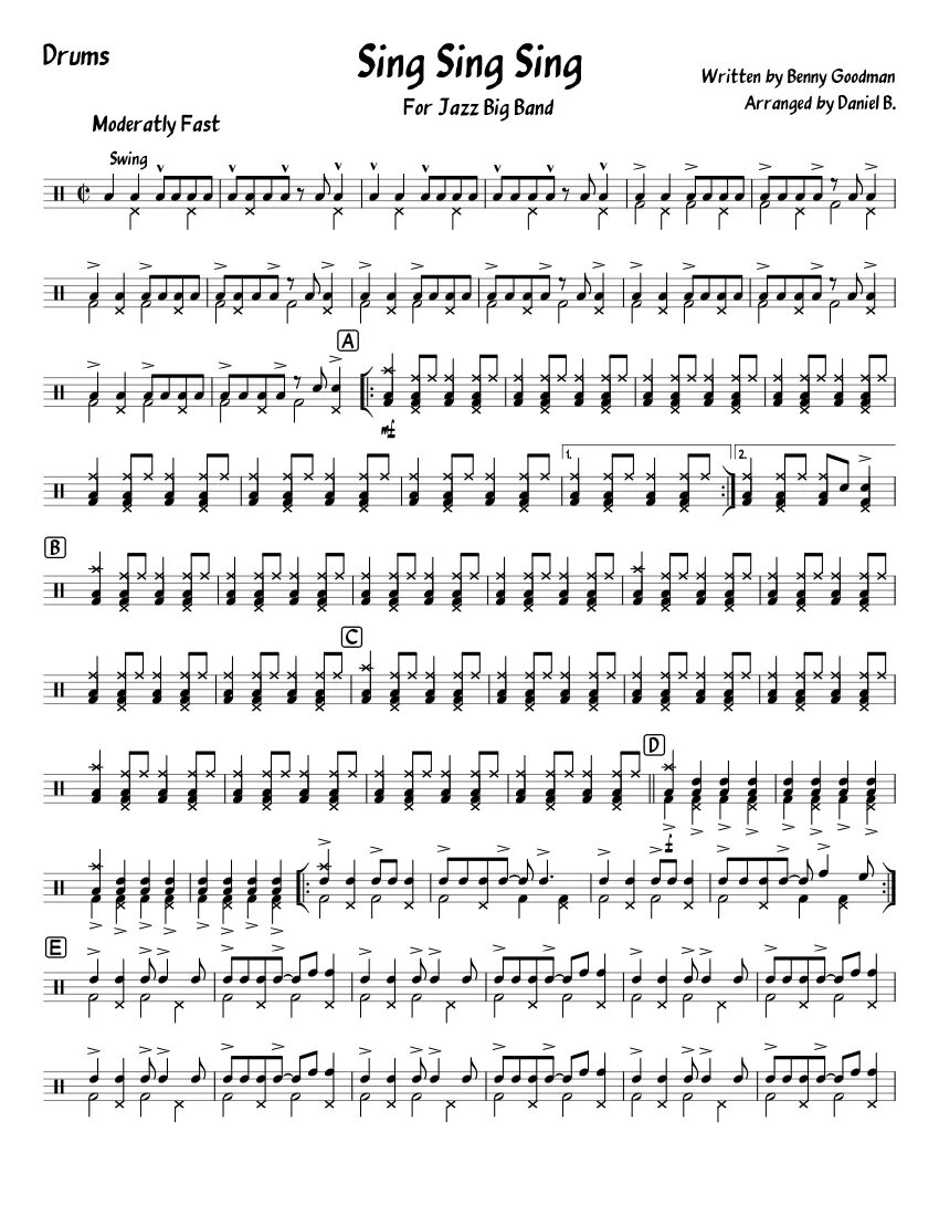 Sing sing sing lyrics. Sing Sing Sing Benny Goodman Ноты. Sing Sing Sing Benny Goodman Ноты для фортепиано. Sing Sing Sing Ноты кларнет. Gene Krupa Sing Sing Sing Drums Notes.