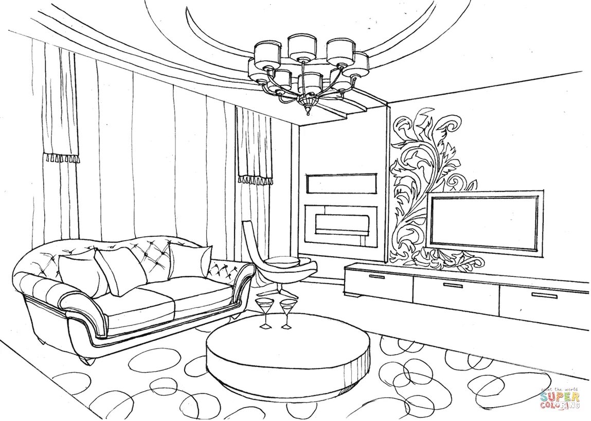 Authentic Architecture - Victorian Living Room - Favoreads Coloring Club Adult c