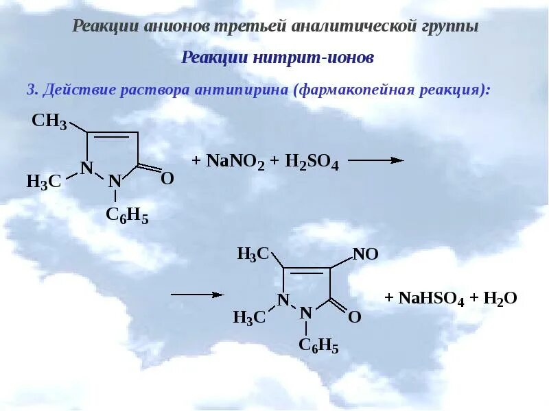 Антипирин и нитрит натрия реакция. Качественная реакция на антипирин с нитритом натрия. Антипирин качественные реакции. Антипирин с хлоридом железа 3 реакция. Первая группа анионов