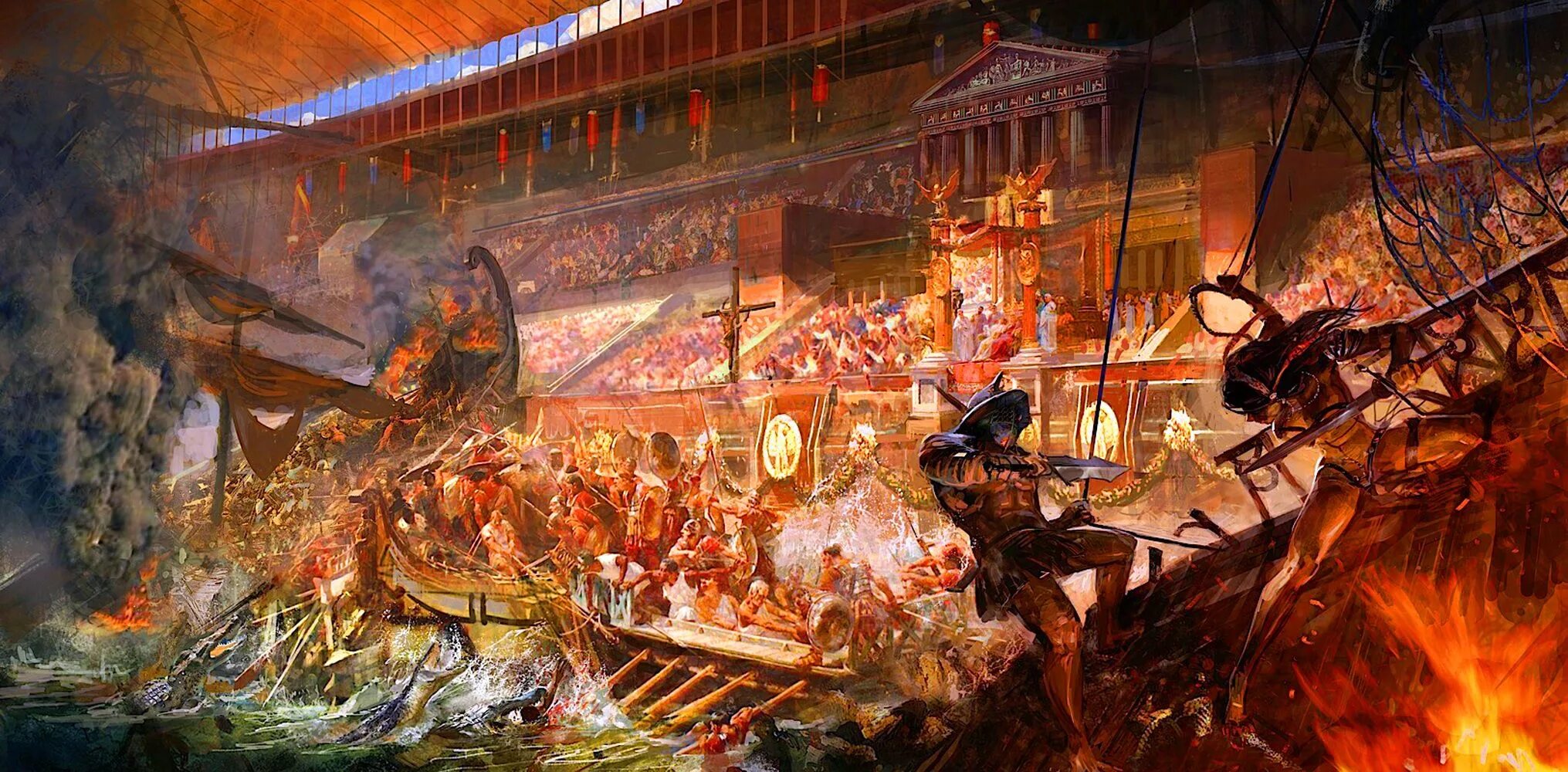 Морской бой в древнем Риме в Колизее. Морское сражение Навмахия. Навмахия в древнем Риме. Морские бои в Колизее.