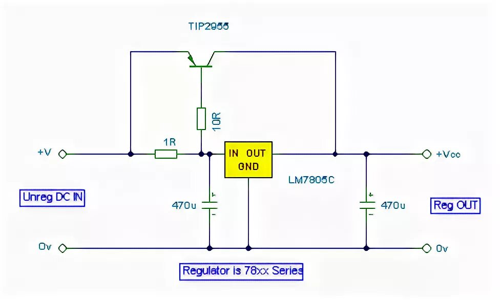 Регулятор 5 вольт. Схема стабилизатора тока lm7805. 7805 Схема включения стабилизатор тока. Микросхема стабилизатор 12 вольт 5 ампер. Стабилизатор напряжения 5 вольт 3 Ампера на 7805.